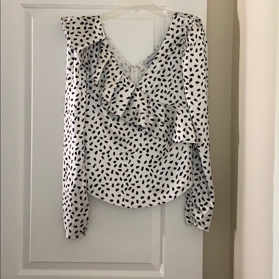 Self-Portrait Ivory And Black Dot Satin Top